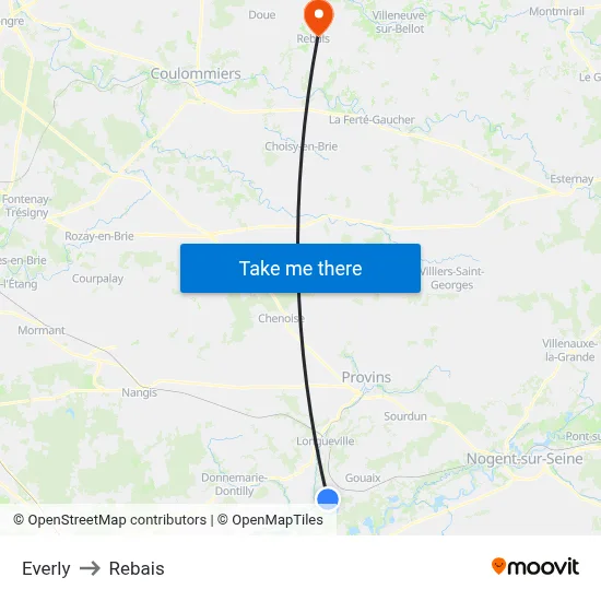 Everly to Rebais map