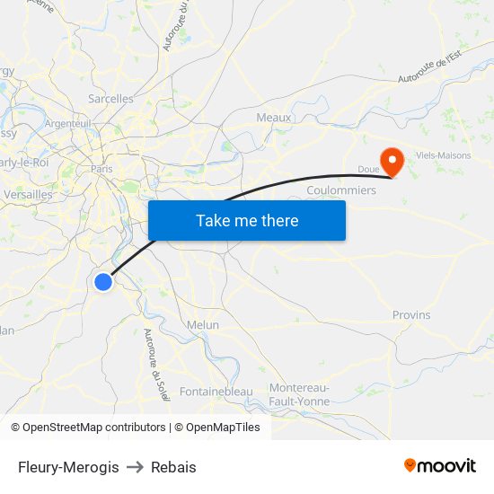 Fleury-Merogis to Rebais map