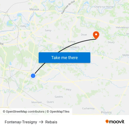 Fontenay-Tresigny to Rebais map