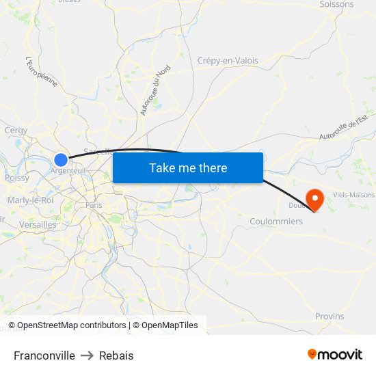 Franconville to Rebais map