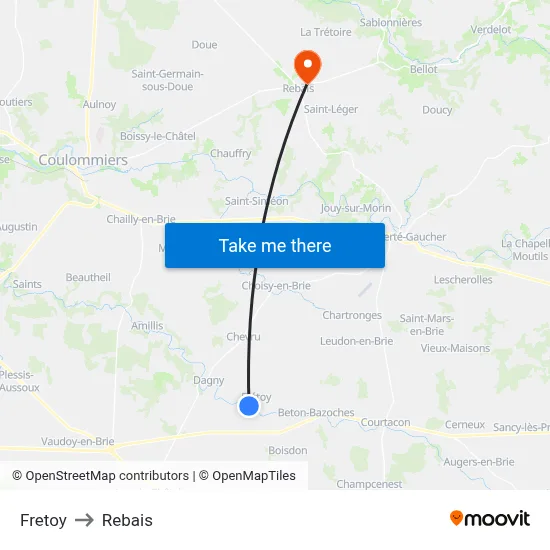 Fretoy to Rebais map