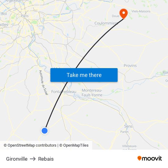 Gironville to Rebais map