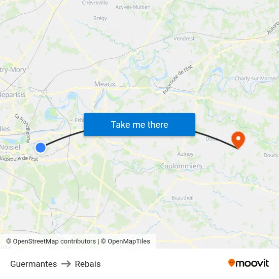 Guermantes to Rebais map