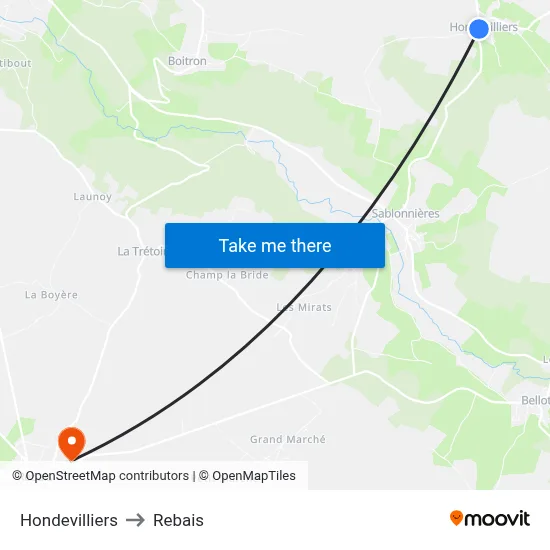 Hondevilliers to Rebais map