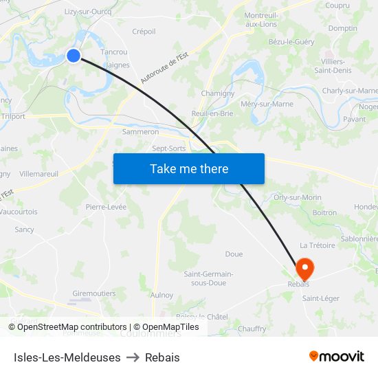 Isles-Les-Meldeuses to Rebais map