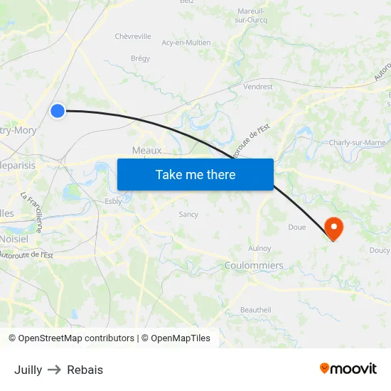 Juilly to Rebais map