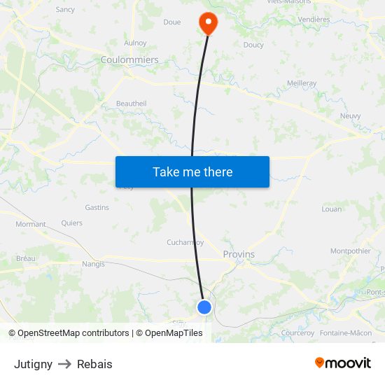 Jutigny to Rebais map