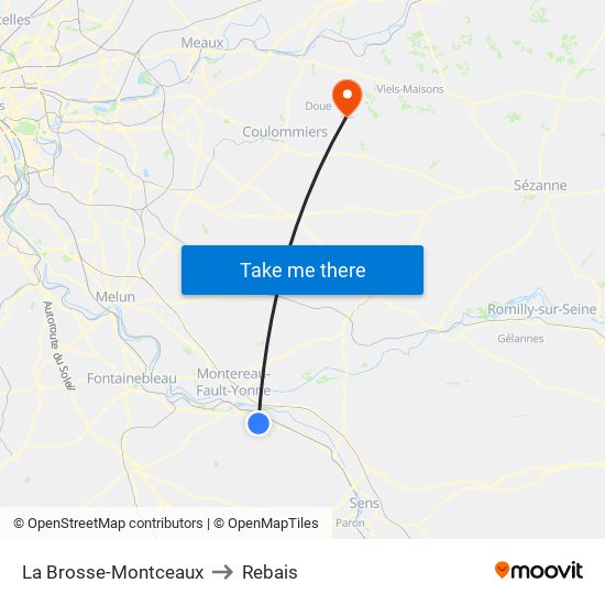 La Brosse-Montceaux to Rebais map