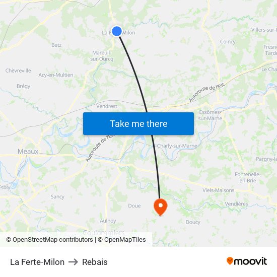 La Ferte-Milon to Rebais map
