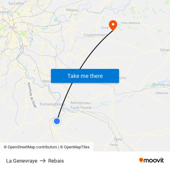La Genevraye to Rebais map
