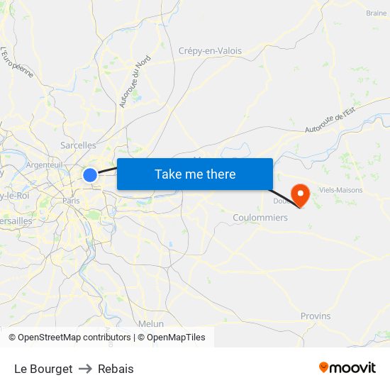 Le Bourget to Rebais map