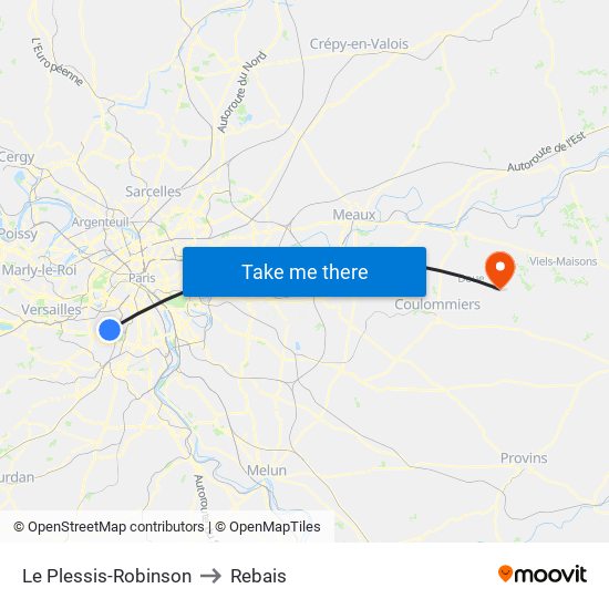Le Plessis-Robinson to Rebais map