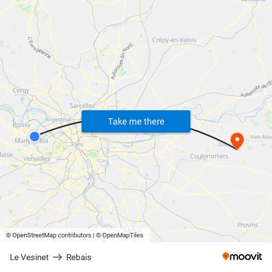 Le Vesinet to Rebais map