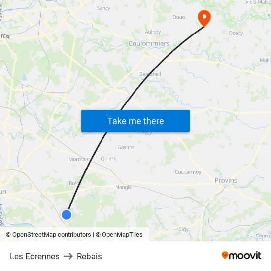 Les Ecrennes to Rebais map