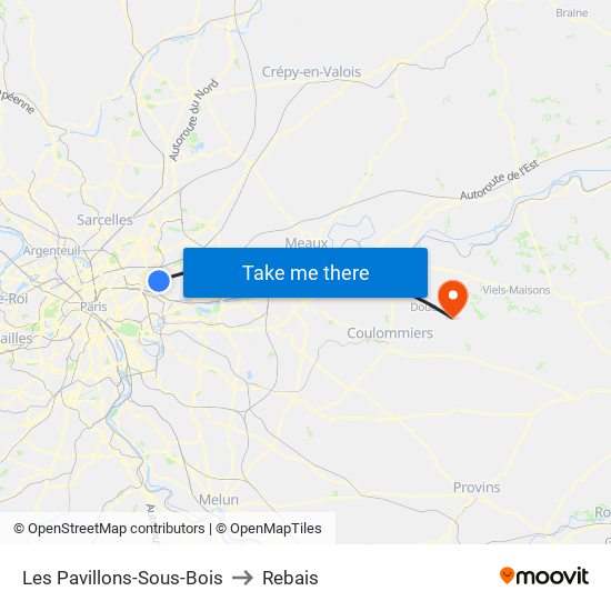 Les Pavillons-Sous-Bois to Rebais map