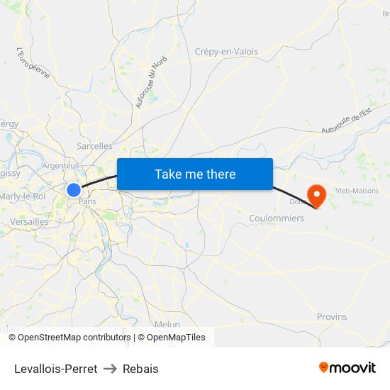 Levallois-Perret to Rebais map