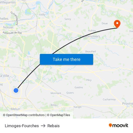 Limoges-Fourches to Rebais map