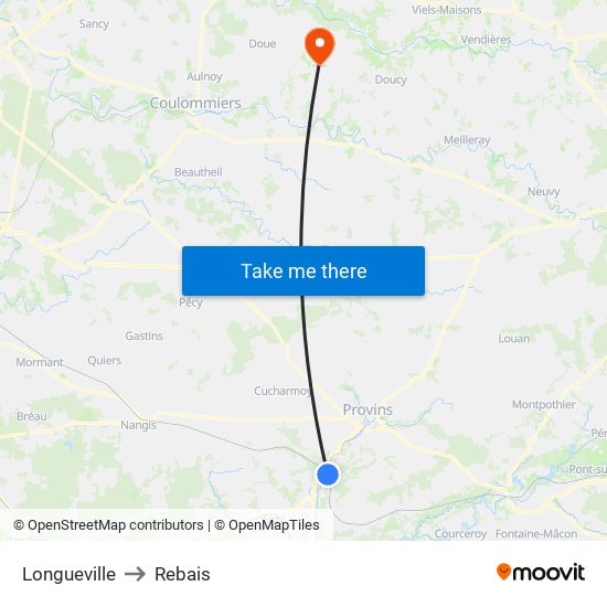 Longueville to Rebais map
