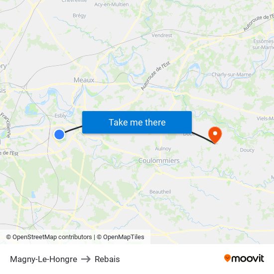 Magny-Le-Hongre to Rebais map