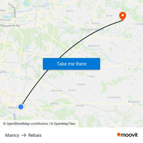 Maincy to Rebais map
