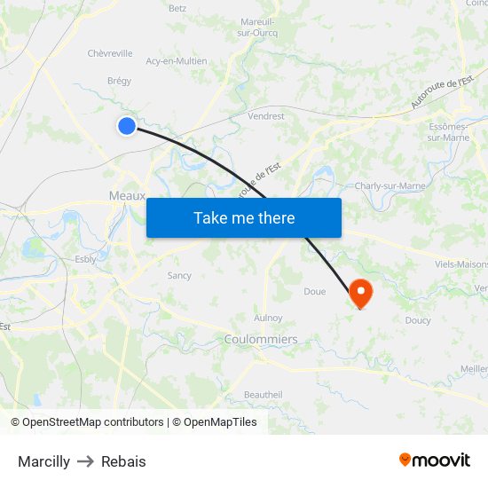 Marcilly to Rebais map