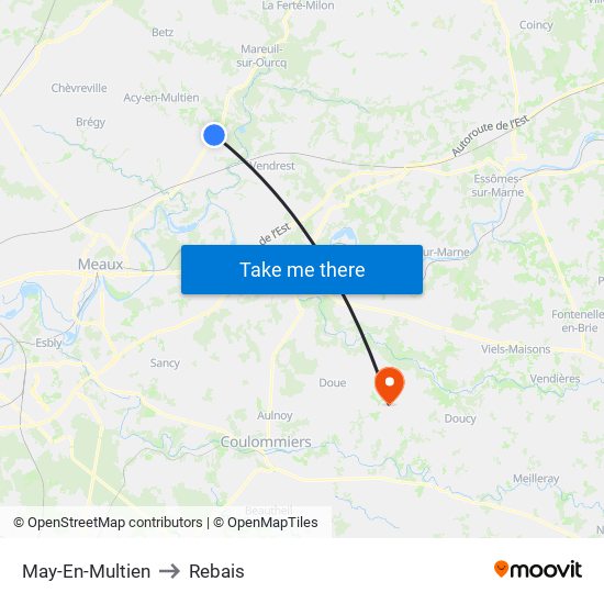 May-En-Multien to Rebais map