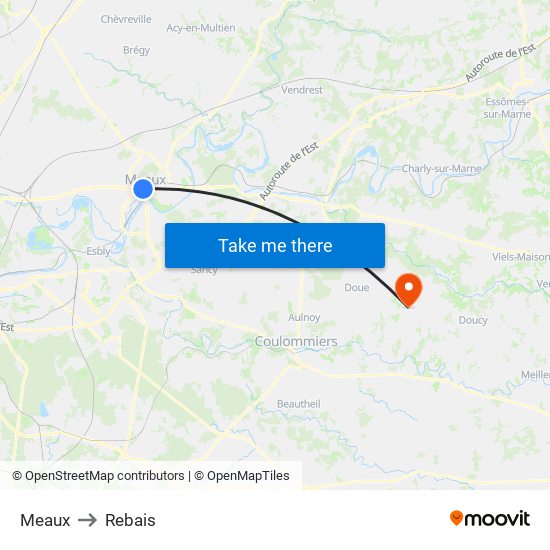 Meaux to Rebais map