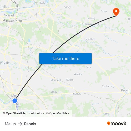 Melun to Rebais map