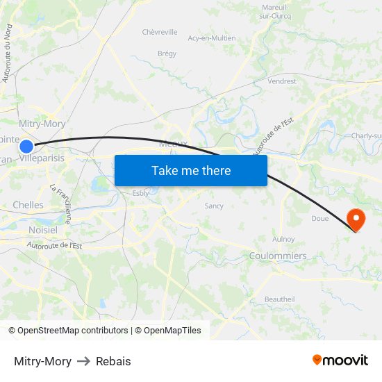 Mitry-Mory to Rebais map