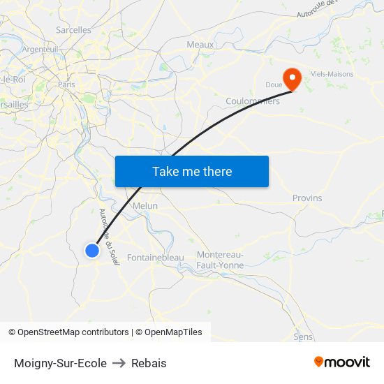 Moigny-Sur-Ecole to Rebais map