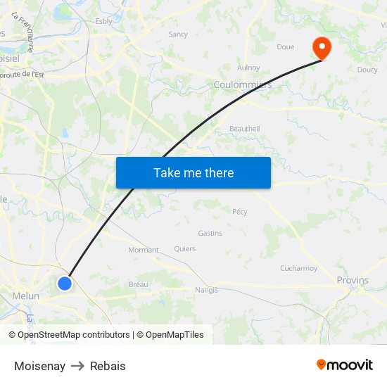 Moisenay to Rebais map