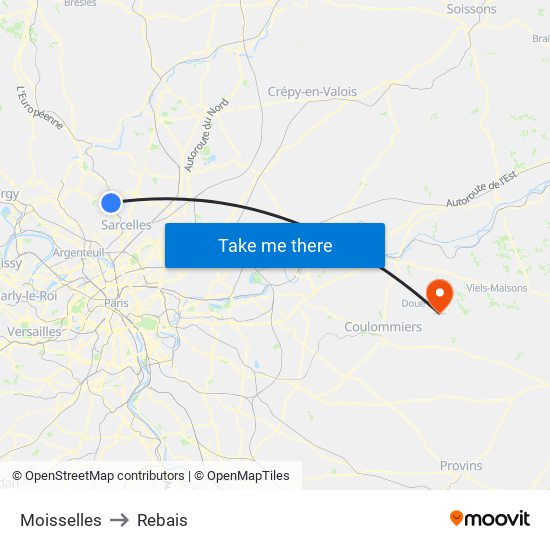 Moisselles to Rebais map