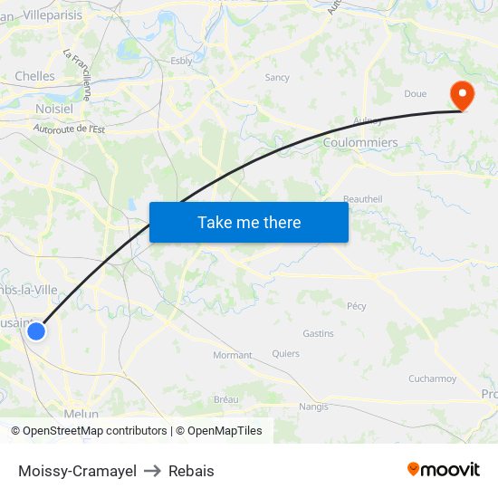 Moissy-Cramayel to Rebais map