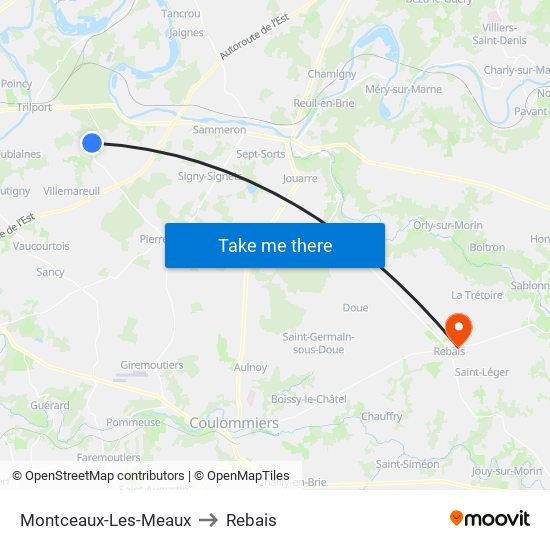 Montceaux-Les-Meaux to Rebais map