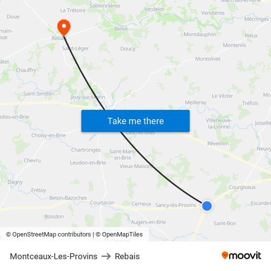 Montceaux-Les-Provins to Rebais map