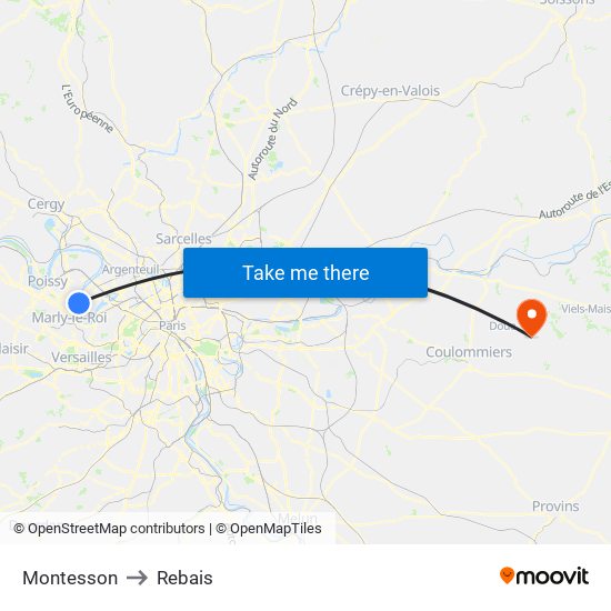 Montesson to Rebais map