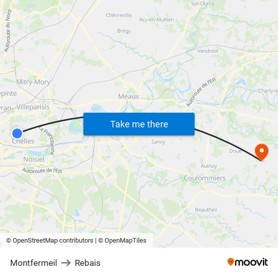 Montfermeil to Rebais map
