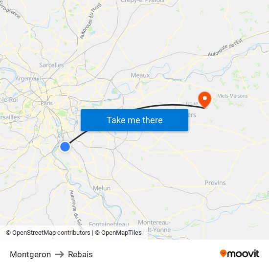 Montgeron to Rebais map