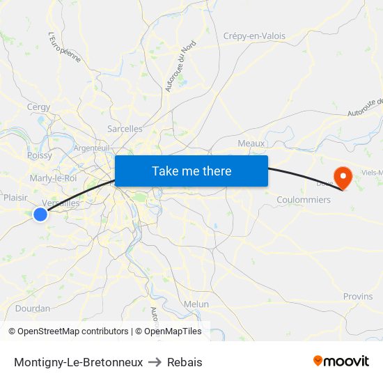 Montigny-Le-Bretonneux to Rebais map