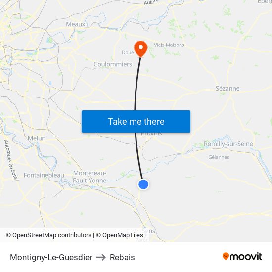 Montigny-Le-Guesdier to Rebais map