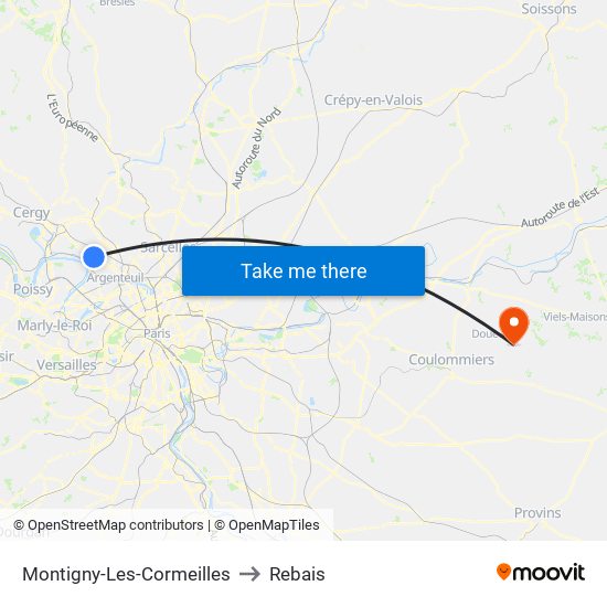 Montigny-Les-Cormeilles to Rebais map