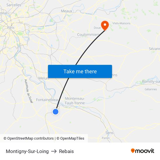 Montigny-Sur-Loing to Rebais map