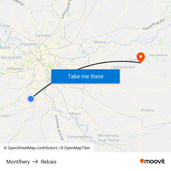Montlhery to Rebais map