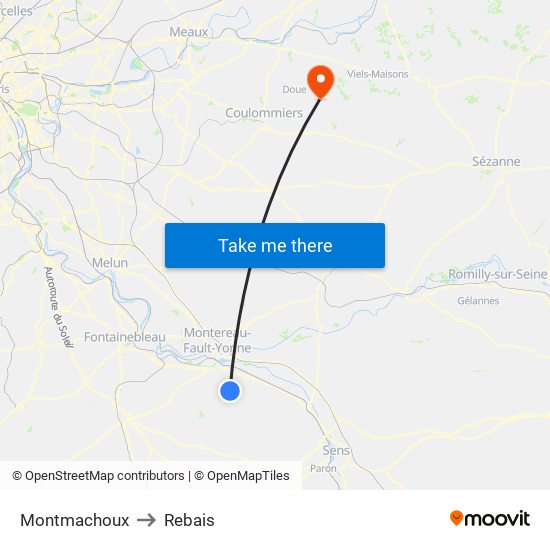 Montmachoux to Rebais map