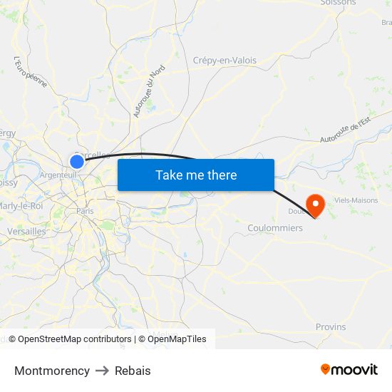 Montmorency to Rebais map