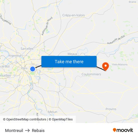 Montreuil to Rebais map