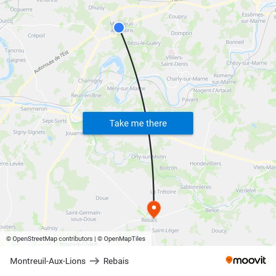 Montreuil-Aux-Lions to Rebais map
