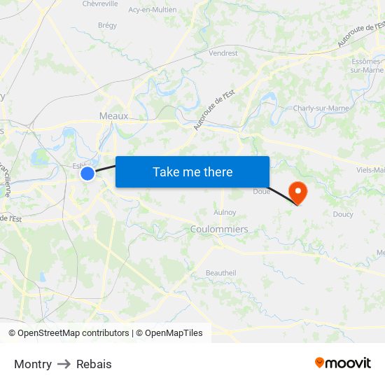 Montry to Rebais map