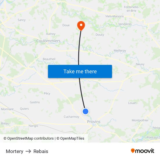 Mortery to Rebais map