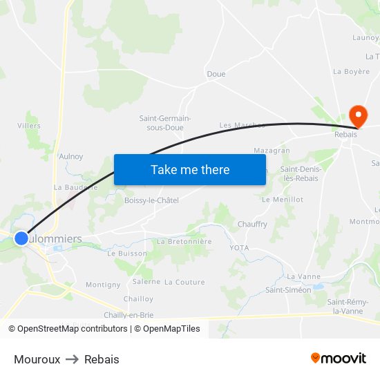 Mouroux to Rebais map